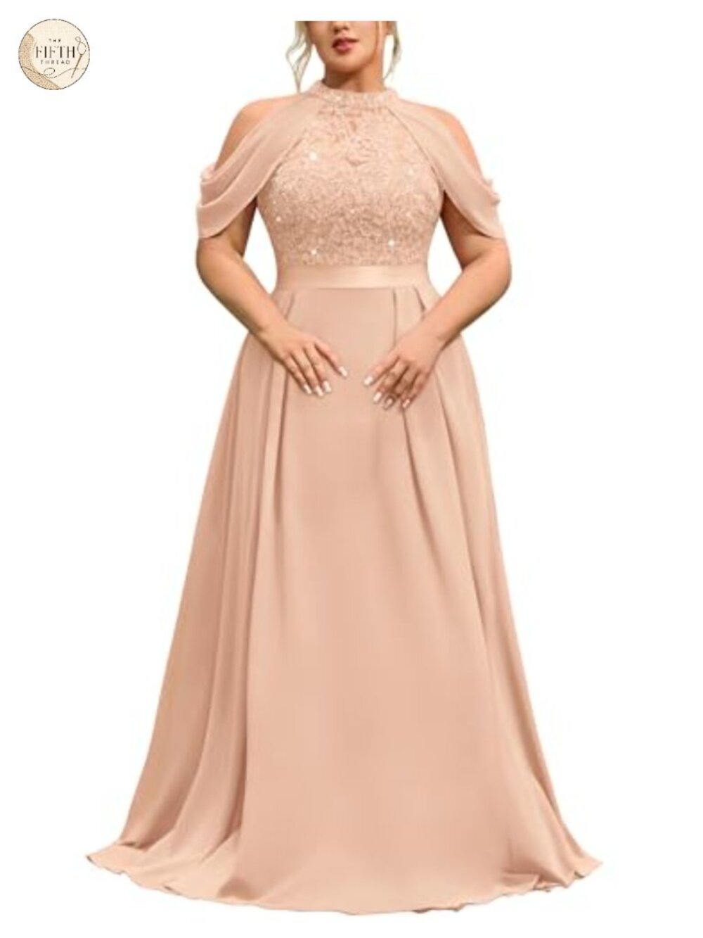 Plus Size Formal Halter Cape Sleeve Maxi Dress Wedding Guest